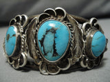 Important Blue Warrior Turquoise Vintage Native American Navajo Sterling Silver Bracelet Old-Nativo Arts