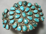 Statement Vintage Native American Navajo Turquoise Cluster Authentic Sterling Silver Bracelet-Nativo Arts