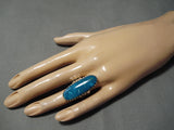 Tall! Vintage Navajo Ocean Blue Turquoise Sterling Silver Native American Ring-Nativo Arts