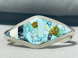 Thick And Heavy Native American Navajo Turquoise Inlay Sterling Silver Bracelet-Nativo Arts