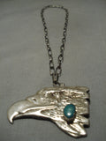 Huge Vintage Native American Navajo Green Turquoise Sterling Silver Eagle Necklace-Nativo Arts
