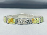 Native American Exquisite Vintage Southwest Gaspeite Sterling Silver Link Clasp Bracelet-Nativo Arts