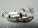 Native American Beautiful Vintage Zuni Opal Sterling Silver Earrings-Nativo Arts
