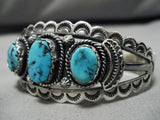 Wow Detailed!! Vintage Native American Navajo Old Kingman Turquoise Sterling Silver Bracelet-Nativo Arts
