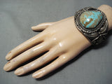Tony Skeets Vintage Native American Navajo #8 Turquoise Sterling Silver Leaf Bracelet-Nativo Arts