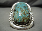 The Biggest Best Vintage Native American Zuni Robert Leekya #8 Turquoise Sterling Silver Ring-Nativo Arts