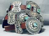 One Of The Best Vintage Native American Navajo Hand Tooled Sterling Silver Turquoise Concho Belt-Nativo Arts