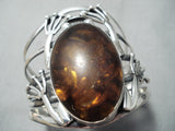 Colossal Vintage Native American Navajo Frog Amber Sterling Silver Bracelet Cuff-Nativo Arts