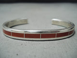 Impressive Zuni Native American Coral Inlay Sterling Silver Bracelet-Nativo Arts