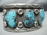 Statement Vintage Native American Navajo Blue Diamond Turquoise Sterling Silver Bracelet-Nativo Arts
