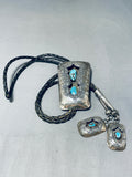 Unbelievable Vintage Native American Navajo Kingman Turquoise Sterling Silver Shadowbox Bolo-Nativo Arts