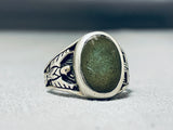 Marvelous Vintage Native American Navajo Green Spiderweb Turquoise Sterling Silver Ring-Nativo Arts