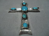 Marvelous Vintage Native American Navajo Domed Turquoise Sterling Silver Cross Pendant-Nativo Arts