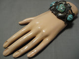 Native American Early 1900's Vintage Navajo Royston Turquoise Sterling Silver Bracelet Old-Nativo Arts
