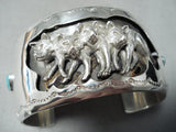 Wolfpack!! Detailed Native American Navajo Turquoise Sterling Silver Bracelet-Nativo Arts
