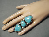 Vivid Native American Navajo Carico Lake Turquoise Sterling Silver Heavy Ring-Nativo Arts