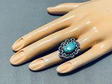 Fabulous Vintage Native American Navajo Pilot Mountain Turquoise Sterling Silver Ring-Nativo Arts