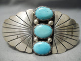 Striking Vintage Native American Navajo Carico Lake Turquoise Sterling Silver Bracelet Old-Nativo Arts