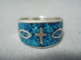 Beautiful Vintage Native American Navajo Christian Cross Sterling Silver Turquoise Fish Ring-Nativo Arts