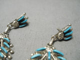 Incredible Vintage Zuni Native American Long Turquoise Sterling Silver Earrings-Nativo Arts