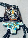 Native American One Of Most Unique Vintage Santo Domingo Turquoise Inlay Bolo Tie-Nativo Arts