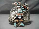 Big And Crazy Native American Navajo Turquoise Sterling Silver Kachina Bracelet-Nativo Arts