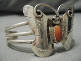 Amazing Vintage Native American Navajo Coral Sterling Silver Butterfly Bracelet-Nativo Arts