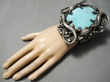 One Of The Biggest Native American Navajo Lizard Sterling Silver Turquoise Bracelet- 282 Grams-Nativo Arts