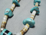 Native American Incredible Vintage Santo Domingo Old Kingman Turquoise Shell Necklace-Nativo Arts