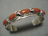 Native American Important (d.) Effie Calavaza Chunk Coral Sterling Silver Snake Bracelet-Nativo Arts