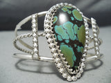 Huge Vintage Native American Navajo Teardrop Spiderweb Green Turquoise Sterling Silver Bracelet-Nativo Arts