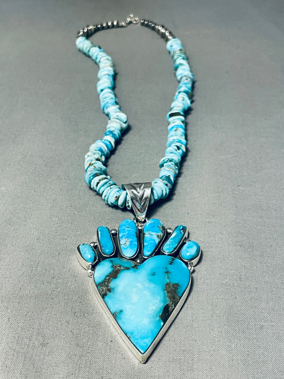 Vivid Turquoise Native American Navajo Sterling Silver Necklace-Nativo Arts