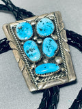 Stunning Vintage Native American Navajo 5 Morenci Turquoise Sterling Silver Bolo-Nativo Arts