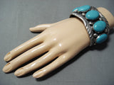 Heavy Signed Vintage Native American Navajo 5 Turquoise Sterling Silver Bracelet-Nativo Arts
