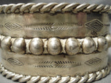 Early 1900's Vintage Native American Navajo Hand Tooled Sterling Silver Bracelet Old-Nativo Arts