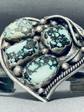 Incredibly Rare Vintage Native American Navajo Turquoise Heart Sterling Silver Bracelet Old-Nativo Arts