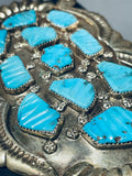 Native American 148 Grams Vintage Zuni Hand Carved Turquoise Sterling Silver Ketoh Bracelet-Nativo Arts