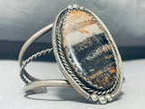 One Of The Best Vintage Native American Navajo Towering Petrified Wood Sterling Silver Bracelet-Nativo Arts