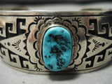 Intricate!! Vintage Native American Navajo Turquoise Geomtric Rug Sterling Silver Bracelet-Nativo Arts