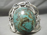Huge Frog Vintage Native American Navajo Domed Green Turquoise Sterling Silver Bracelet-Nativo Arts