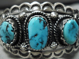Wow Detailed!! Vintage Native American Navajo Old Kingman Turquoise Sterling Silver Bracelet-Nativo Arts