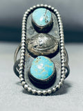 Incredible Vintage Native American Navajo Blue Gem Turquoise Sterling Silver Ring-Nativo Arts
