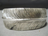 Huge Hand Carved Feather Genius Native American Navajo Sterling Silver Bracelet-Nativo Arts