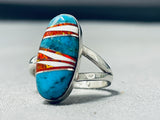 Radiant Native American Navajo Inlay Kingman Turquoise Synthetic Opal Sterling Silver Ring-Nativo Arts