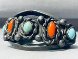 100 Grams Very Heavy Vintage Native American Navajo Turquoise Coral Sterling Silver Bracelet Old-Nativo Arts