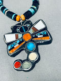 Native American Spectacular Santo Domingo Turquoise Sterling Silver Dragonfly Necklace-Nativo Arts