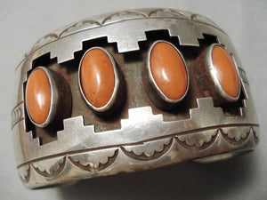 Museum Huge Vintage Native American Navajo Coral Sterling Silver Bracelet Old-Nativo Arts