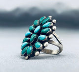 Stunning Vintage Native American Zuni Blue Gem Cerillos Turquoise Sterling Silver Ring-Nativo Arts