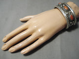 Heavy 102 Navajo Coral Sterling Silver Native American Bracelet Cuff-Nativo Arts