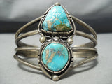 Vivid Vintage Native American Navajo Blue Gem Turquoise Sterling Silver Bracelet Old-Nativo Arts